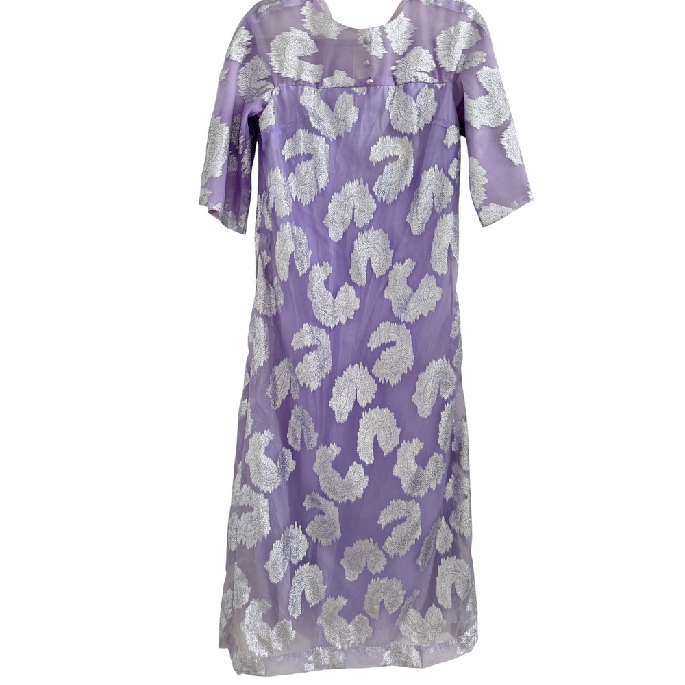 Liberty House Dress Women S Vintage Purple Silver Metallic Brocade Maxi Hawaii